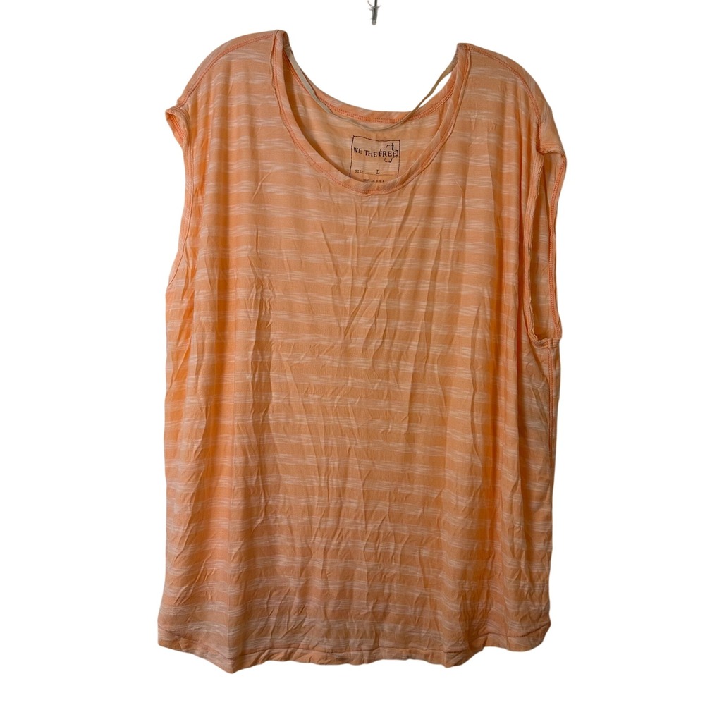 We The Free Free People Orange Striped Oversized Muscle Tee Tank Top Large L